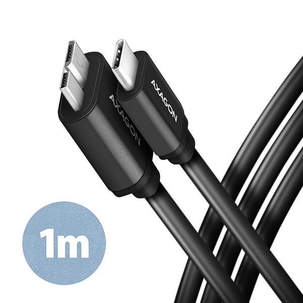 AXAGON BUMM3-CM10AB,  SPEED kábel Micro-B USB <->USB-C,  1 m,  USB 3</ ->.2 Gen 1,  3A,  ALU,  tpe,  čierna