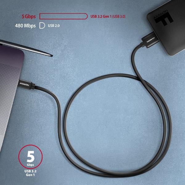 AXAGON BUMM3-CM10AB,  SPEED kábel Micro-B USB <->USB-C,  1 m,  USB 3</ ->.2 Gen 1,  3A,  ALU,  tpe,  čierna1