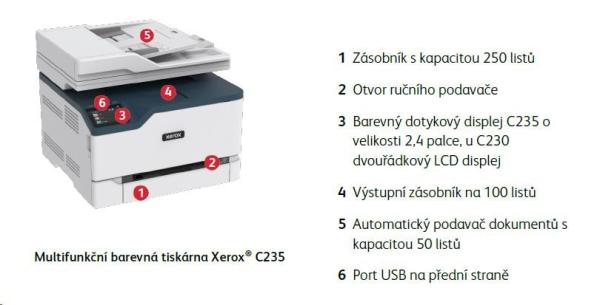 Xerox C235V_DNI,  barevná laser. multifunkce,  A4,  22ppm,  duplex,  ADF,  WiFi/ USB/ Ethernet BAZAR/ POŠKOZENÝ OBAL0