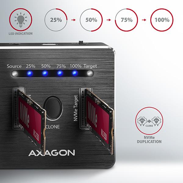 AXAGON ADSA-M2C, USB-C 3.2 Gen 2 - 2x M.2 dokovacie stanice NVMe SSD CLONE MASTER0