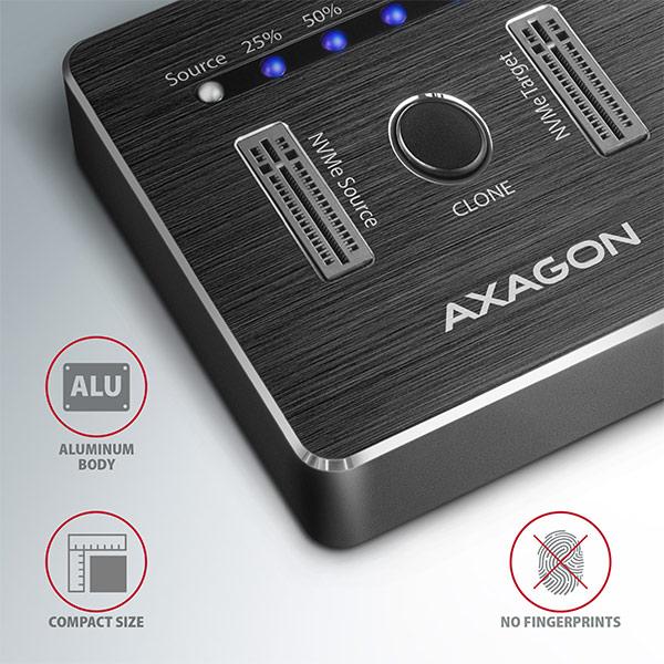 AXAGON ADSA-M2C, USB-C 3.2 Gen 2 - 2x M.2 dokovacie stanice NVMe SSD CLONE MASTER7