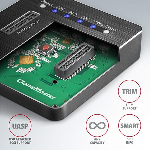 AXAGON ADSA-M2C, USB-C 3.2 Gen 2 - 2x M.2 dokovacie stanice NVMe SSD CLONE MASTER5