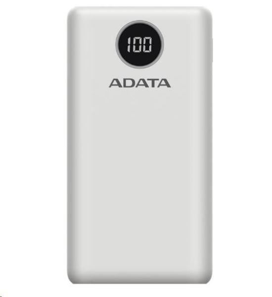 ADATA PowerBank P20000QCD - externá batéria pre mobilný telefón/ tablet 20000mAh,  2, 1A,  biela (74Wh)