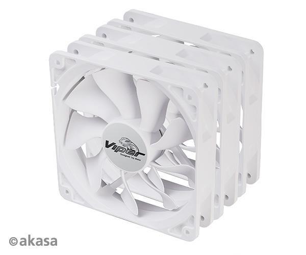 AKASA ventilátor Viper,  biely Ventilátor 12cm,  120x120x25mm,  HDB,  4 pin PWM,  3ks v balení,  biely