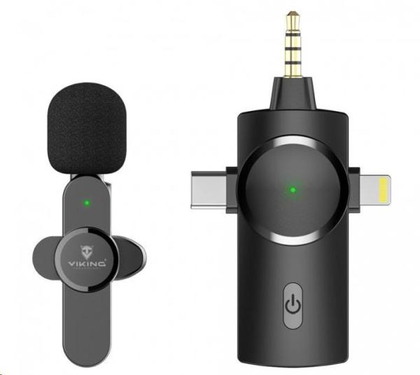 Viking bezdrátový mikrofon s klipem M360,  konektor USB-C /  Lightning /  3, 5 mm jack