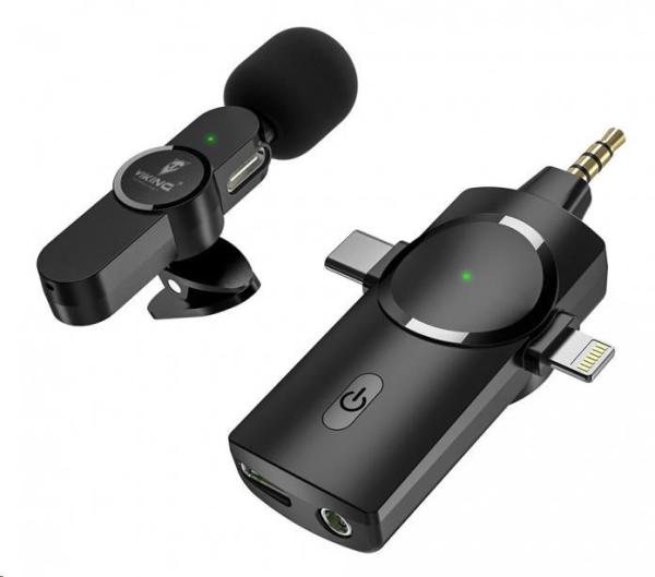 Bezdrôtový mikrofón Viking s klipom M360, USB-C / Lightning / 3,5 mm jack1