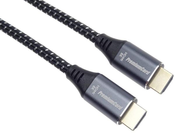 Kábel HDMI PREMIUMCORD 2.1 vysokorýchlostný + ethernetový kábel 8K@60Hz,  pozlátené konektory,  0, 5 m