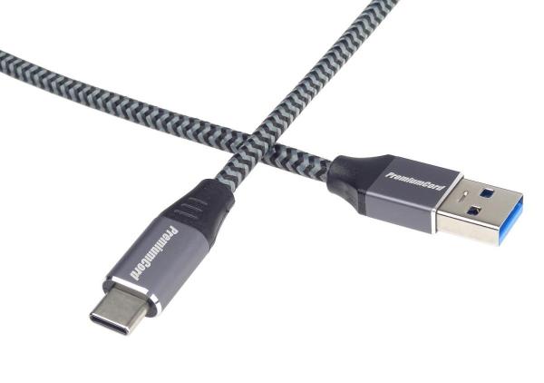 PREMIUMCORD USB-C na USB 3.0 A (USB 3.1 generácia 1,  3A,  5Gbit/ s) 0, 5 m opletenie3
