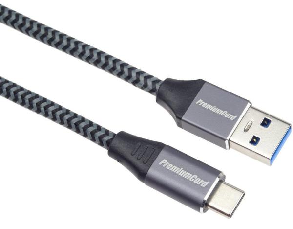 PREMIUMCORD USB-C na USB 3.0 A (USB 3.1 generácia 1,  3A,  5Gbit/ s) 1m opletenie