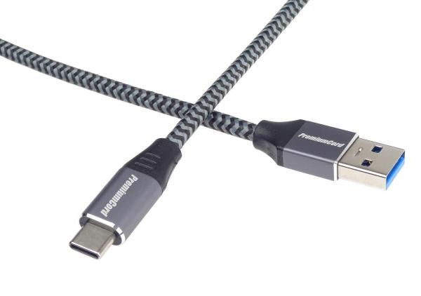 PREMIUMCORD USB-C na USB 3.0 A (USB 3.1 generácia 1,  3A,  5Gbit/ s) 1m opletenie5