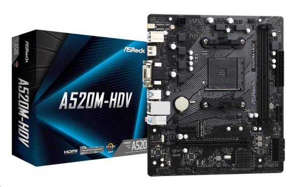 BAZAR ASRock MB Sc AM4 A520M-HDV,  AMD A520M,  2xDDR4,  HDMI,  DVI - repair (bez příslušenství)4