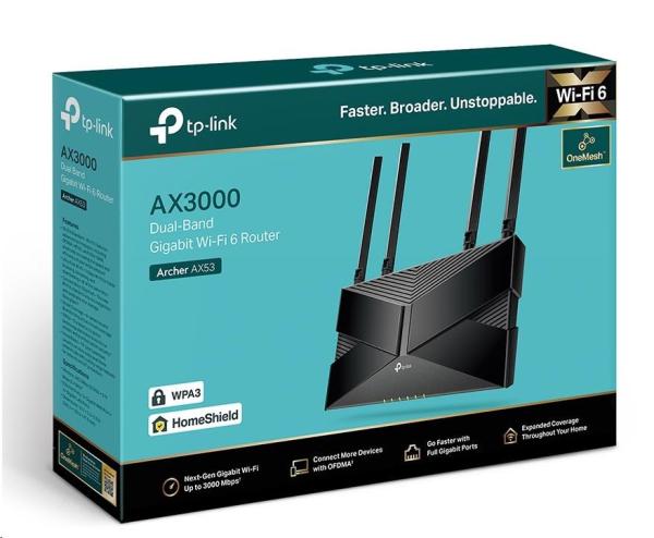 TP-Link Archer AX53 OneMesh/ EasyMesh WiFi6 router (AX3000,  2, 4GHz/ 5GHz,  1xGbEWAN,  4xGbELAN)0