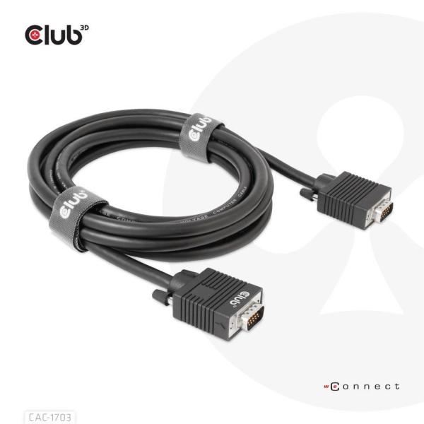 Club3D kabel oboustranný VGA,  M/ M,  28AWG,  3m7