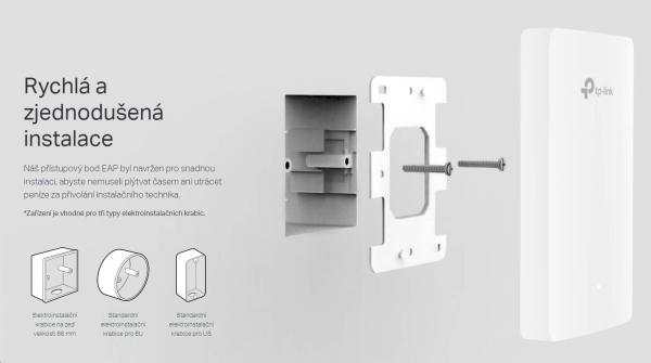 TP-Link EAP615-Wall OMADA WiFi6 AP (AX1800, 2, 4GHz/ 5GHz, 4xGbELAN, 1xPoE-in, 1xPoE-out, 13W)3