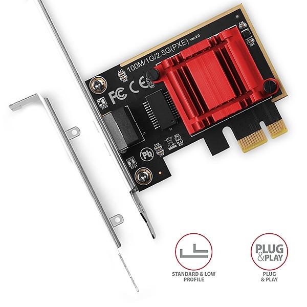 AXAGON PCEE-G25,  sieťová karta PCIe - 1x 2.5 gigabitových ethernetových portov (RJ-45),  Realtek,  PXE,  vrátane LP5