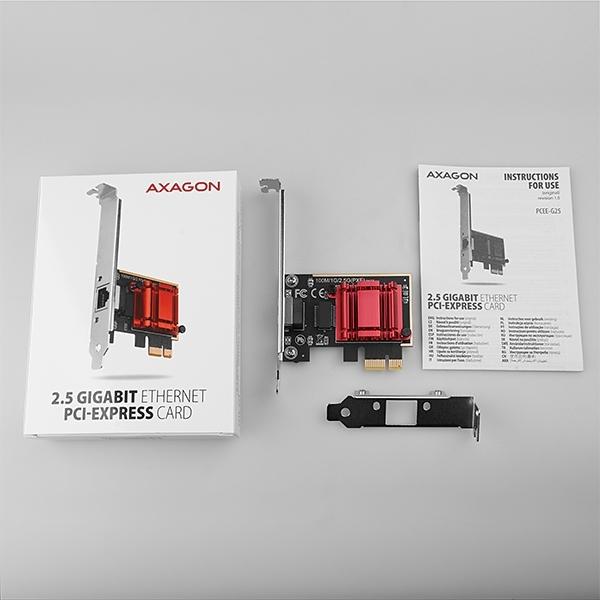 AXAGON PCEE-G25,  sieťová karta PCIe - 1x 2.5 gigabitových ethernetových portov (RJ-45),  Realtek,  PXE,  vrátane LP1