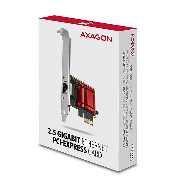 AXAGON PCEE-G25,  sieťová karta PCIe - 1x 2.5 gigabitových ethernetových portov (RJ-45),  Realtek,  PXE,  vrátane LP3