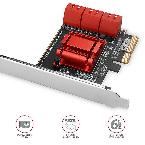 AXAGON PCES-SA6,  radič PCIe - 6x interný port SATA 6G,  ASM1166,  SP a LP1