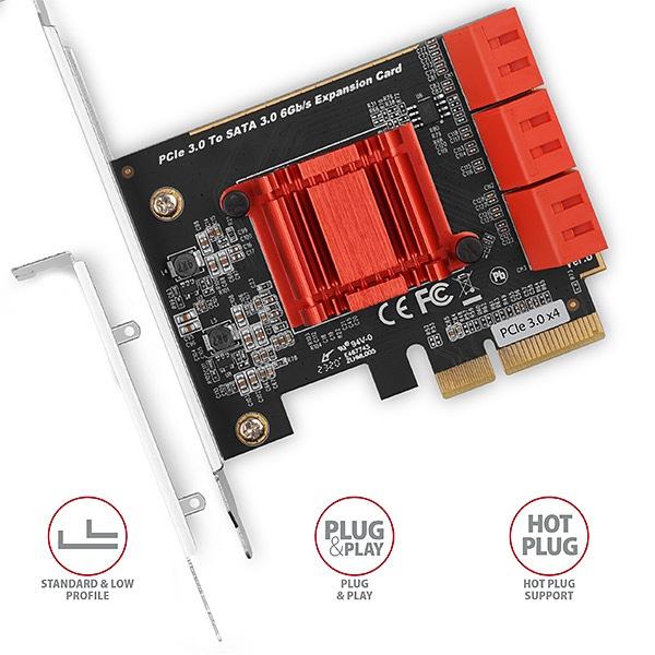 AXAGON PCES-SA6,  radič PCIe - 6x interný port SATA 6G,  ASM1166,  SP a LP2