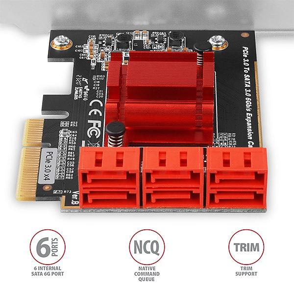 AXAGON PCES-SA6,  radič PCIe - 6x interný port SATA 6G,  ASM1166,  SP a LP3