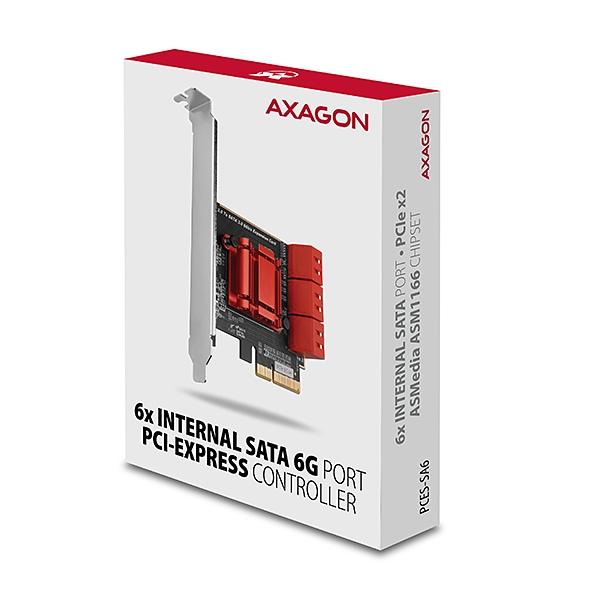 AXAGON PCES-SA6,  radič PCIe - 6x interný port SATA 6G,  ASM1166,  SP a LP5