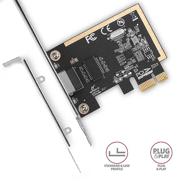 AXAGON PCEE-GRF,  sieťová karta PCIe - 1x Gigabit Ethernet port (RJ-45),  Realtek,  vrátane. LP0