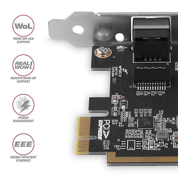 AXAGON PCEE-GRF,  sieťová karta PCIe - 1x Gigabit Ethernet port (RJ-45),  Realtek,  vrátane. LP1