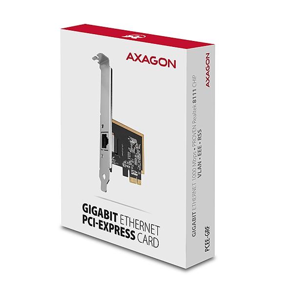 AXAGON PCEE-GRF,  sieťová karta PCIe - 1x Gigabit Ethernet port (RJ-45),  Realtek,  vrátane. LP5