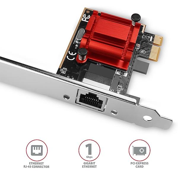 AXAGON PCEE-GIX,  sieťová karta PCIe - 1x Gigabit Ethernet port (RJ-45),  Intel i210AT,  PXE,  vrátane. LP3