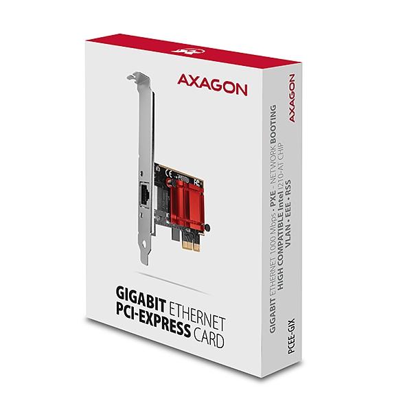 AXAGON PCEE-GIX,  sieťová karta PCIe - 1x Gigabit Ethernet port (RJ-45),  Intel i210AT,  PXE,  vrátane. LP5