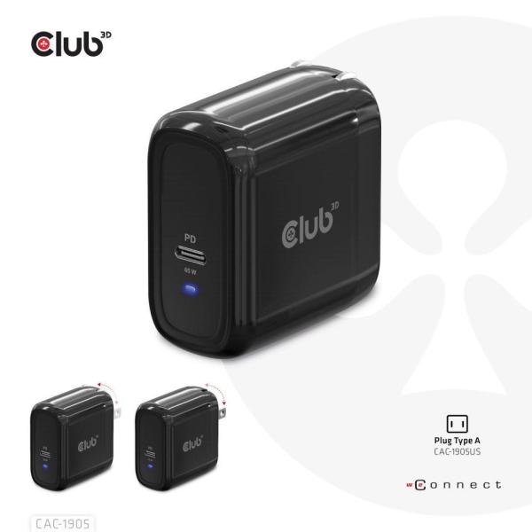 Cestovná nabíjačka Club3D PPS 65W technológia GAN,  USB Type-C,  Power Delivery(PD) 3.0 Podpora5