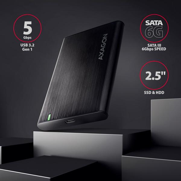 AXAGON EE25-A6C,  USB-C 3.2 Gen 1 - SATA 6G 2.5" kovový box RAW,  bez skrutiek5