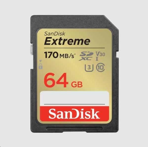 Karta SanDisk SDXC 64 GB Extreme (170 MB/ s triedy 10,  UHS-I U3 V30)