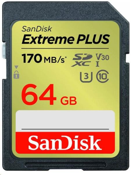 Karta SanDisk SDXC 64 GB Extreme PLUS (200 MB/ s triedy 10,  UHS-I U3 V30)