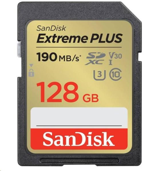 Karta SanDisk SDXC 128 GB Extreme PLUS (190 MB/ s triedy 10,  UHS-I U3 V30)