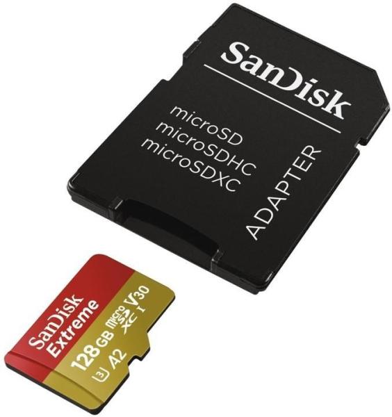 Karta SanDisk micro SDXC 128 GB Extreme Action Cams and Drones (190 MB/ s Class 10,  UHS-I U3 V30) + adaptér0