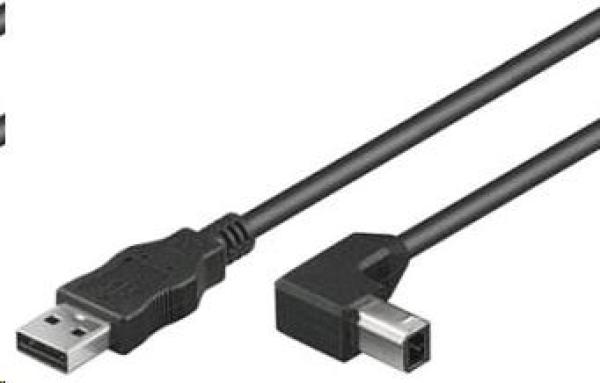 Kábel USB PREMIUMCORD 2.0 Kábel A-B 3 m - ohnutý konektor B 90°