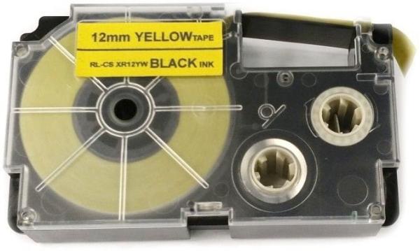 Páska Xerox kompatibilná s Casio XR-12YW1,  12 mm x 8 m,  čierna tlač /  žltý podklad - ALLPRINT