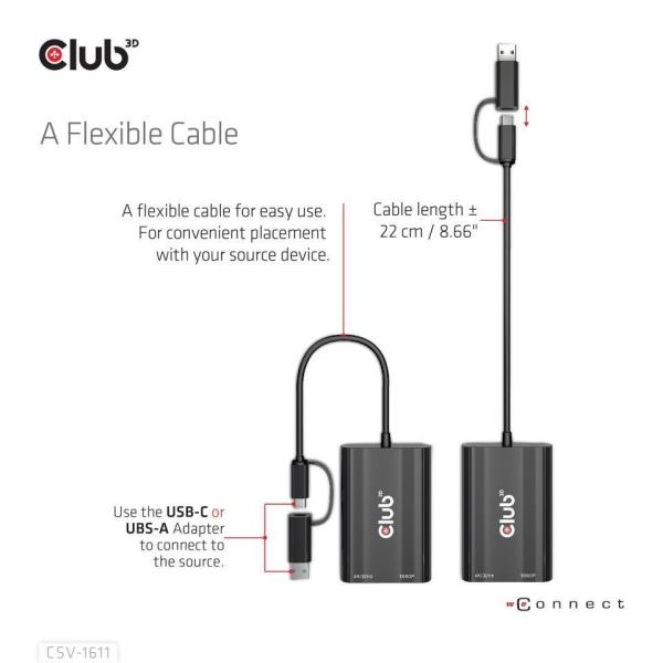 Club3D adaptér USB Gen1 Type-C/ -A na duálny HDMI (4K/ 30Hz) /  VGA (1080/ 60Hz)1