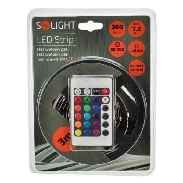 Solight LED světelný pás,  RGB,  3m,  sada s 12V adaptérem a dálk. ovladačem,  7, 2W/ m,  IP202