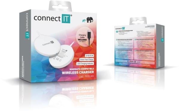 CONNECT IT MagSafe Wireless Fast Charge Bezdrôtová nabíjačka,  15 W,  biela3