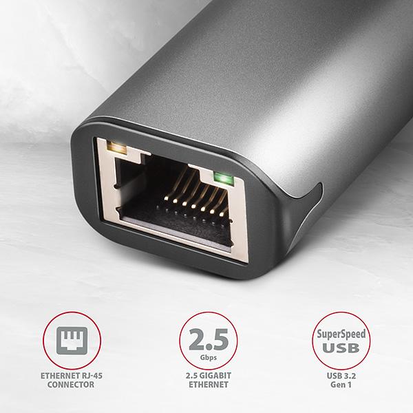 AXAGON ADE-25R,  USB-A 3.2 Gen 1-2.5 Gigabitová sieťová karta Ethernet,  Realtek 8156,  automatická inštalácia,  sivá2