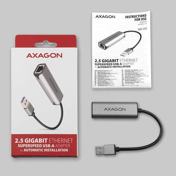 AXAGON ADE-25R,  USB-A 3.2 Gen 1-2.5 Gigabitová sieťová karta Ethernet,  Realtek 8156,  automatická inštalácia,  sivá5