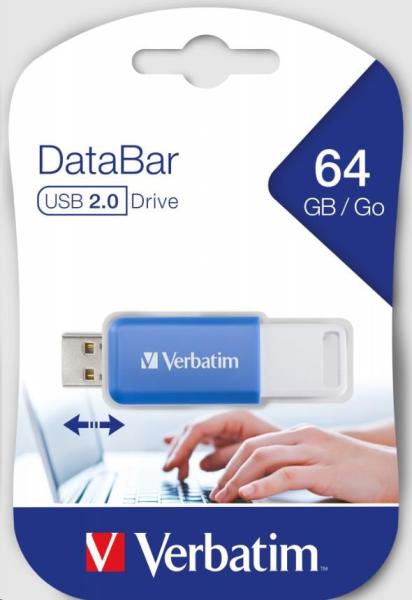 VERBATIM Flash Disk 64GB DataBar USB 2.0 Disk,  modrý2