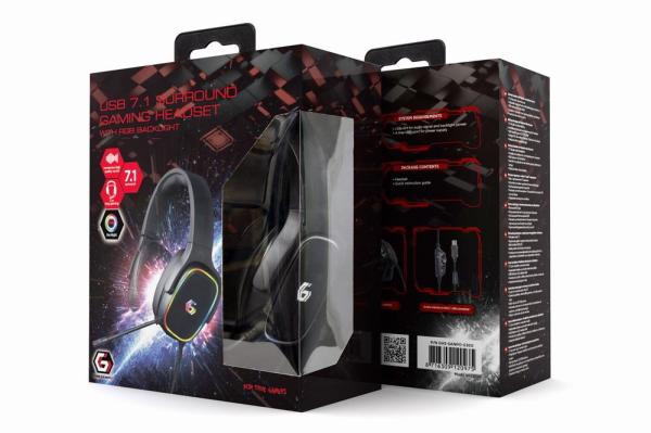GEMBIRD sluchátka s mikrofonem GHS-SANPO-S300,  gaming,  USB 7.1,  RGB LED2