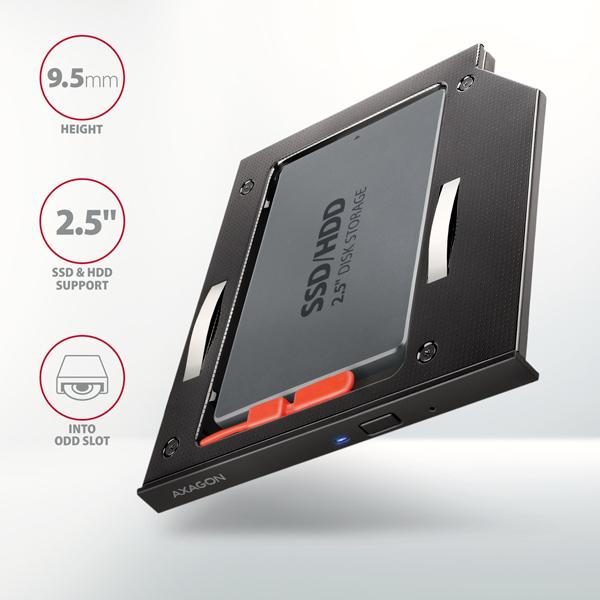 Rám AXAGON RSS-CD09 pre 2.5" SSD/ HDD na DVD,  9.5 mm,  LED,  hliník7