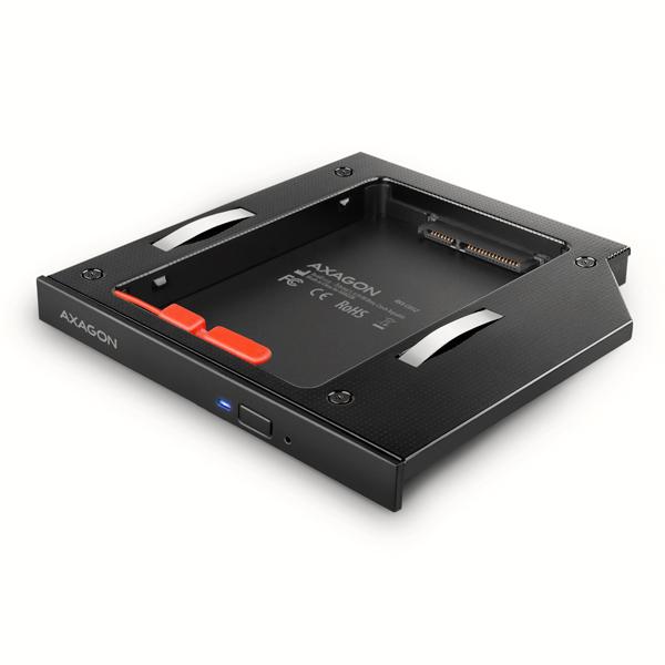 Rám AXAGON RSS-CD12 pre 2.5" SSD/ HDD na DVD,  12.7 mm,  LED,  hliník