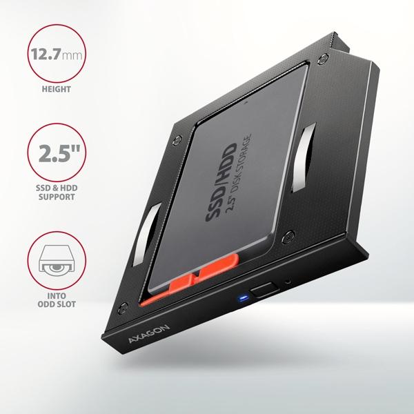 Rám AXAGON RSS-CD12 pre 2.5" SSD/ HDD na DVD,  12.7 mm,  LED,  hliník6