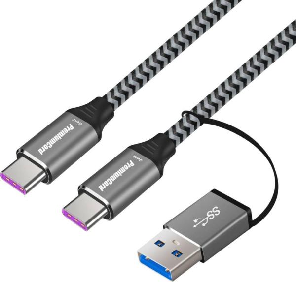 Kábel PremiumCord USB-C (USB 3.2 GEN 2,  5A,  100W,  20Gbit/ s) bavlnené opletenie,  2m