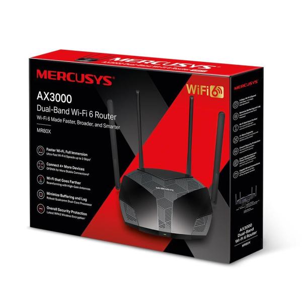 MERCUSYS MR80X WiFi6 router (AX3000, 2, 4GHz/ 5GHz,  3xGbELAN, 1xGbEWAN)4